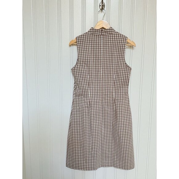 J McLaughlin Amelia Cloth Brown White Gingham Scallop Vneck Vilma Dress 8 $228 - Picture 6 of 9